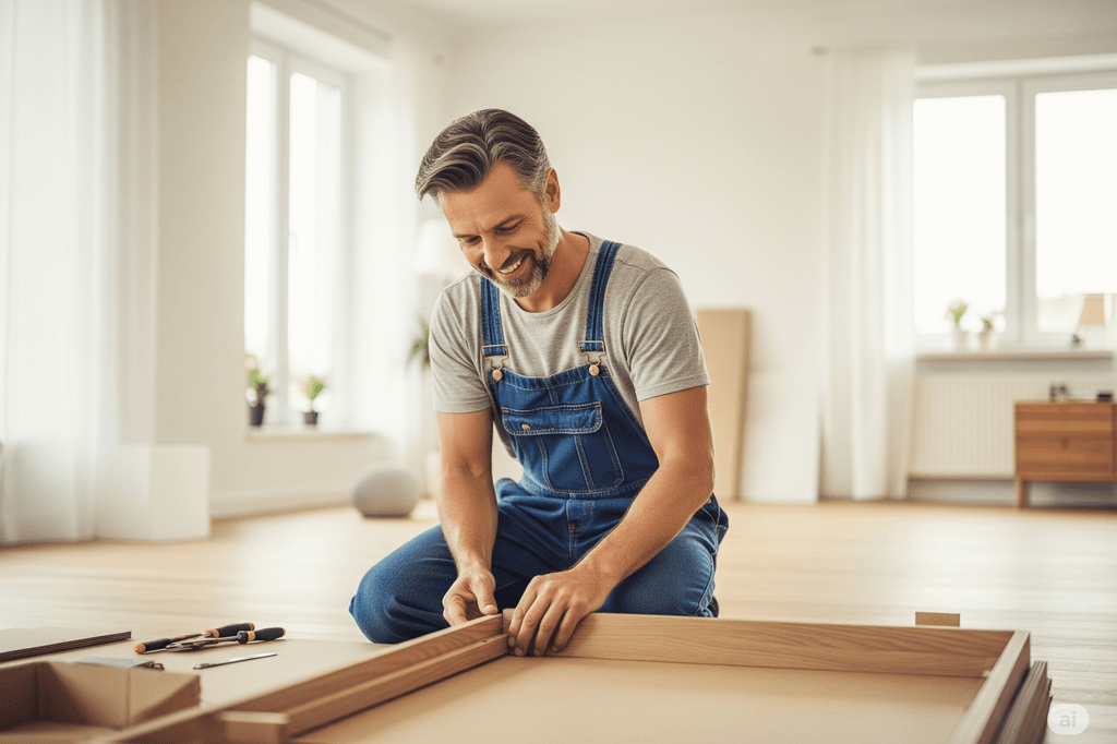 Bloke assembling flat pack furniture